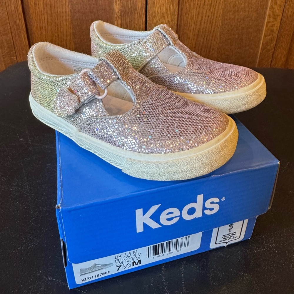 Keds Glitter Mary-Jane Sneakers Girls 7.5 EUC